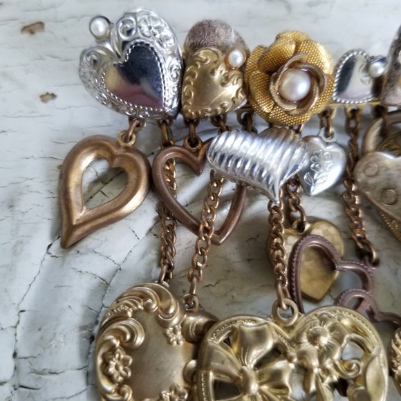 Baroque Brooch Pin with Heart Collage Dangles - Picture 8 of 13